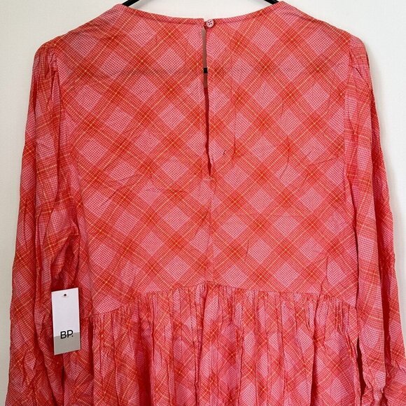 NWT BP Print Long Sleeve Dress in Pink and Orange Plaid - Size: Large - Picture 5 of 6